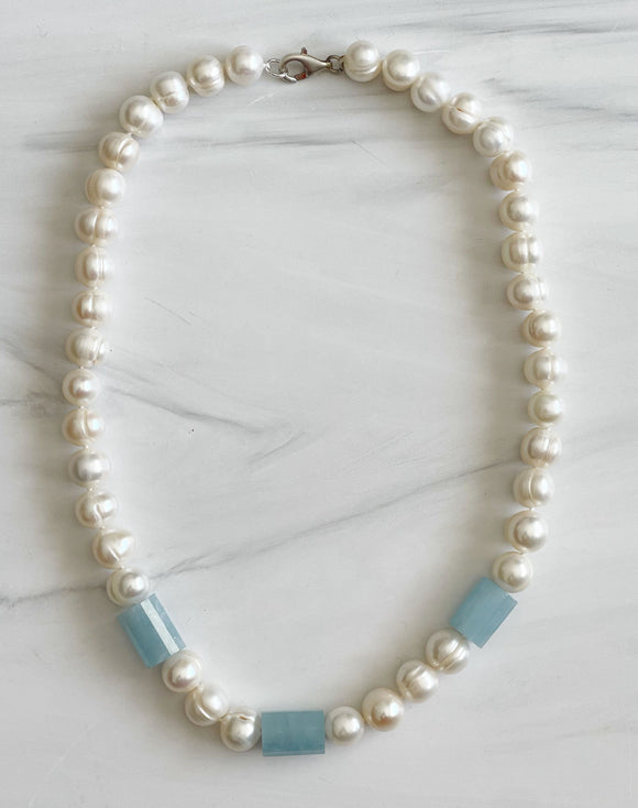 Aquamarine & Pearl Beaded Necklace, Baroque Pearl Pendant, Gold Vermei –  Loulia Pearl Jewelry